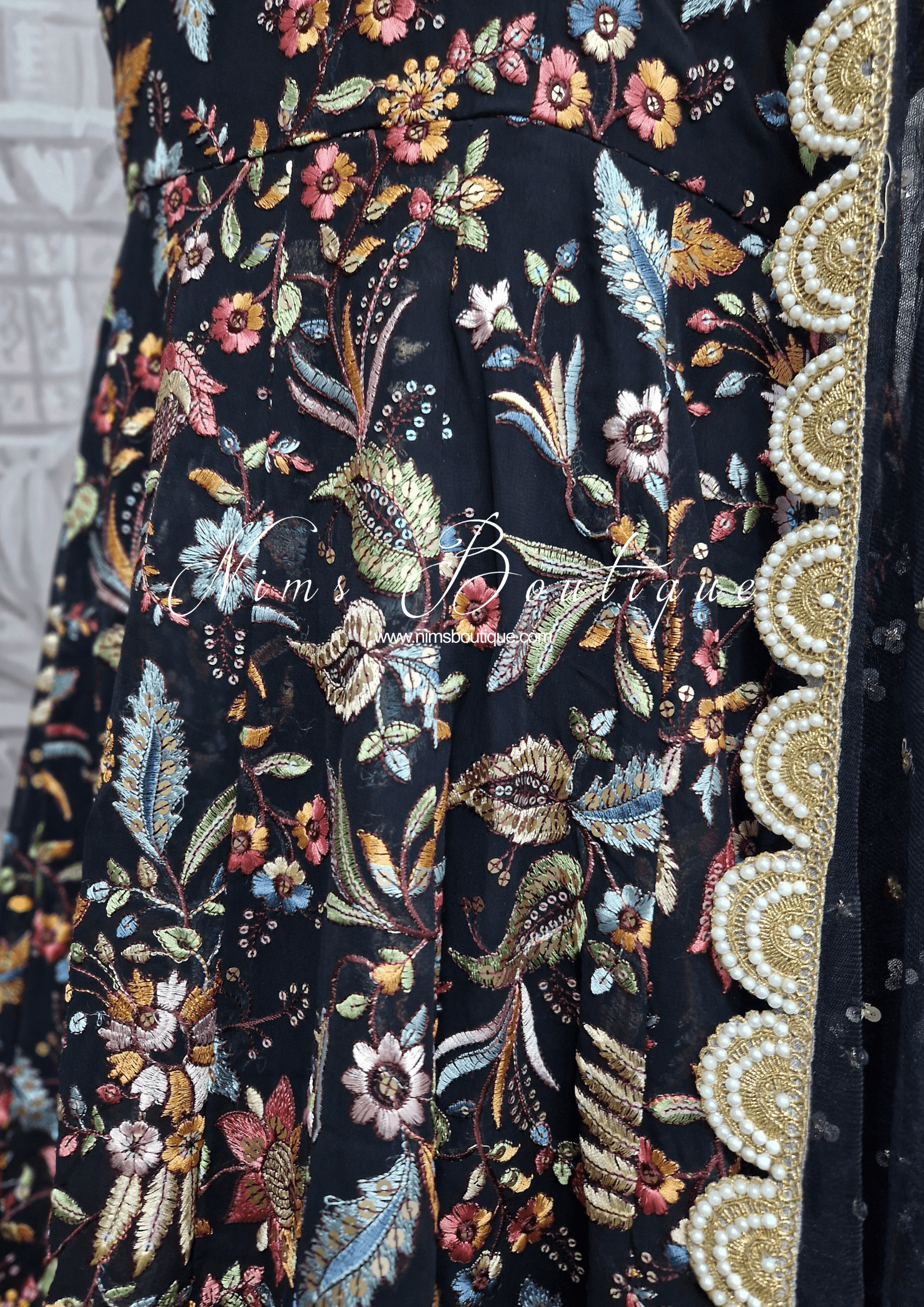 Nims Boutique Sarika Luxury Black & Multicolour Anarkali Suit with Pajami sizes 12-22