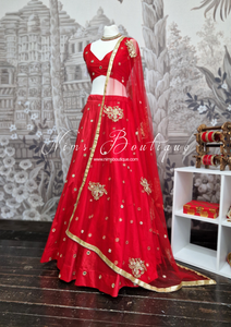 Rani Luxury Red Silk Mirror readymade skirt/lehnga (size 4-20)