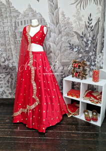 Rani Luxury Red Silk Mirror readymade skirt/lehnga (size 4-20)