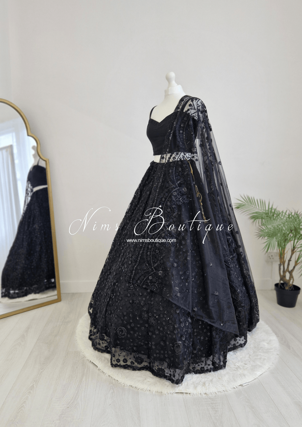 Nims Boutique Ayesha Black Net Embellished Luxury Skirt sizes 4-22