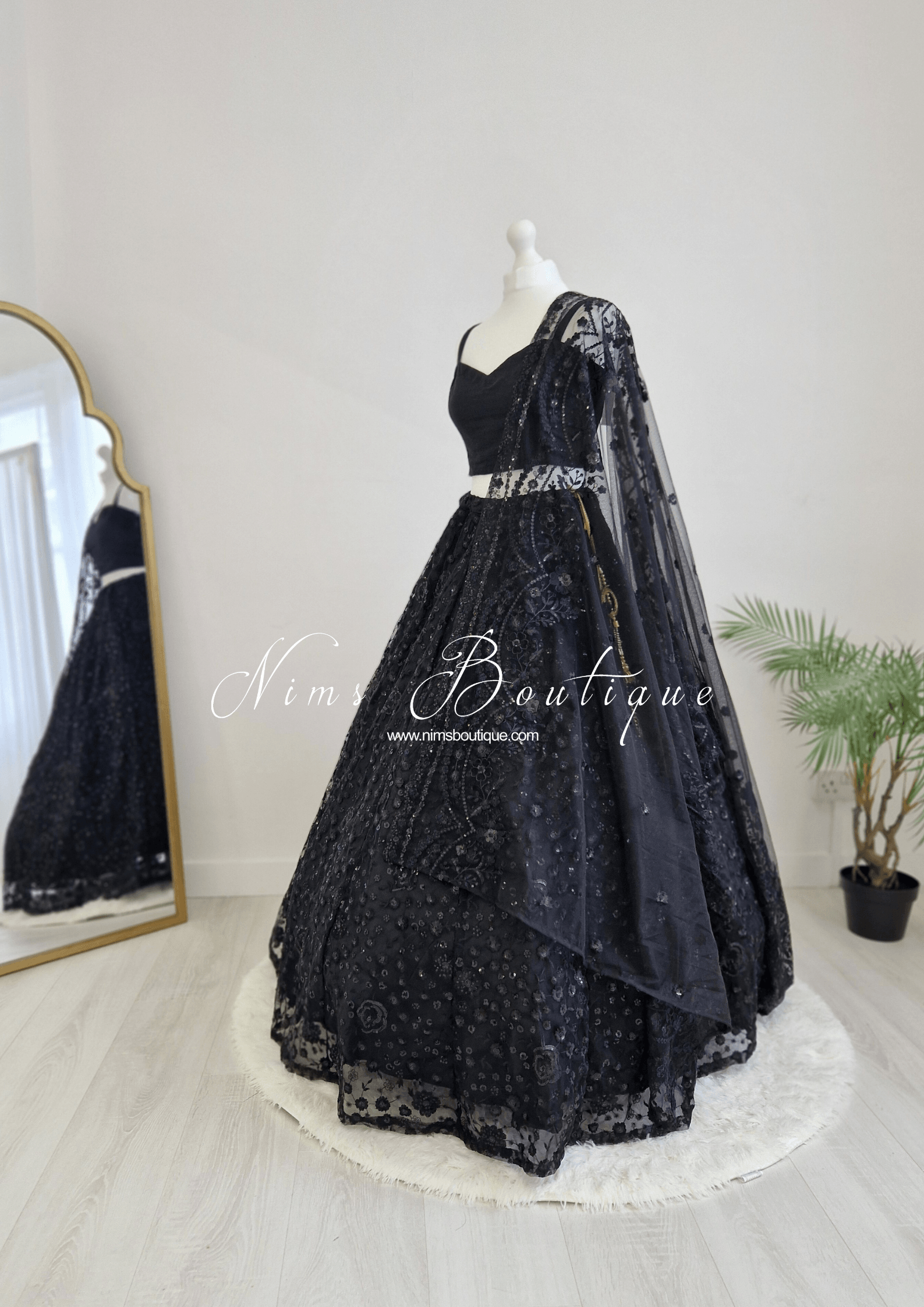 Nims Boutique Ayesha Black Net Embellished Luxury Skirt sizes 4-22