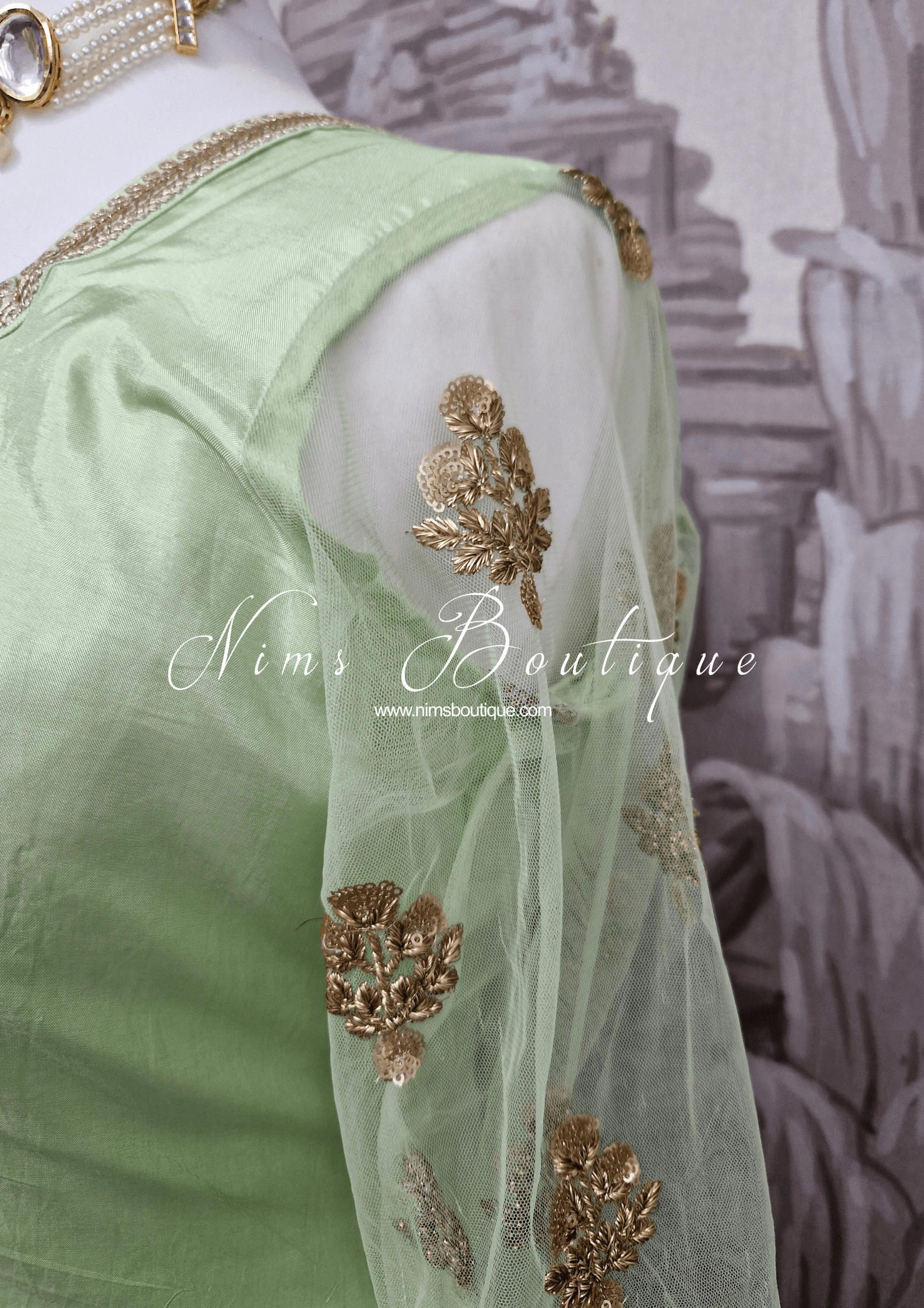 Nims Boutique The NB Classic Long Sleeved Mint Silk Pajami Suit sizes 12 to 22