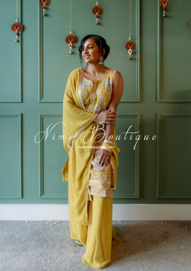 Deep Yellow Embroidered Sharara Suit (Size 10-12)