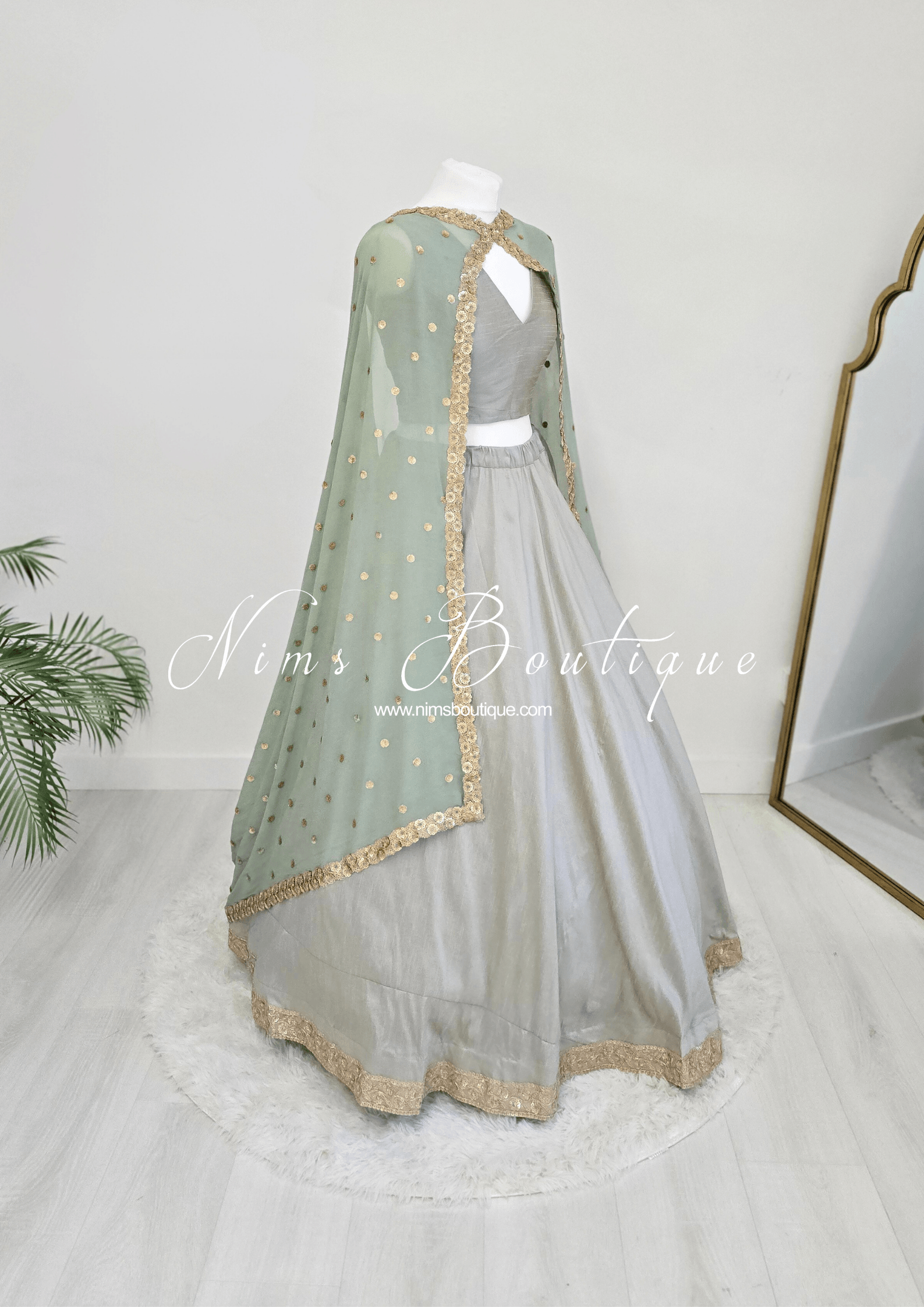 Nims Boutique Ria Luxury Sage Green Georgette Dupatta/Chunni