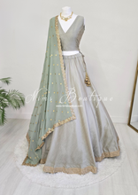 Saloni Readymade Sage Grey Raw Silk skirt/lehnga (sizes 4-24)