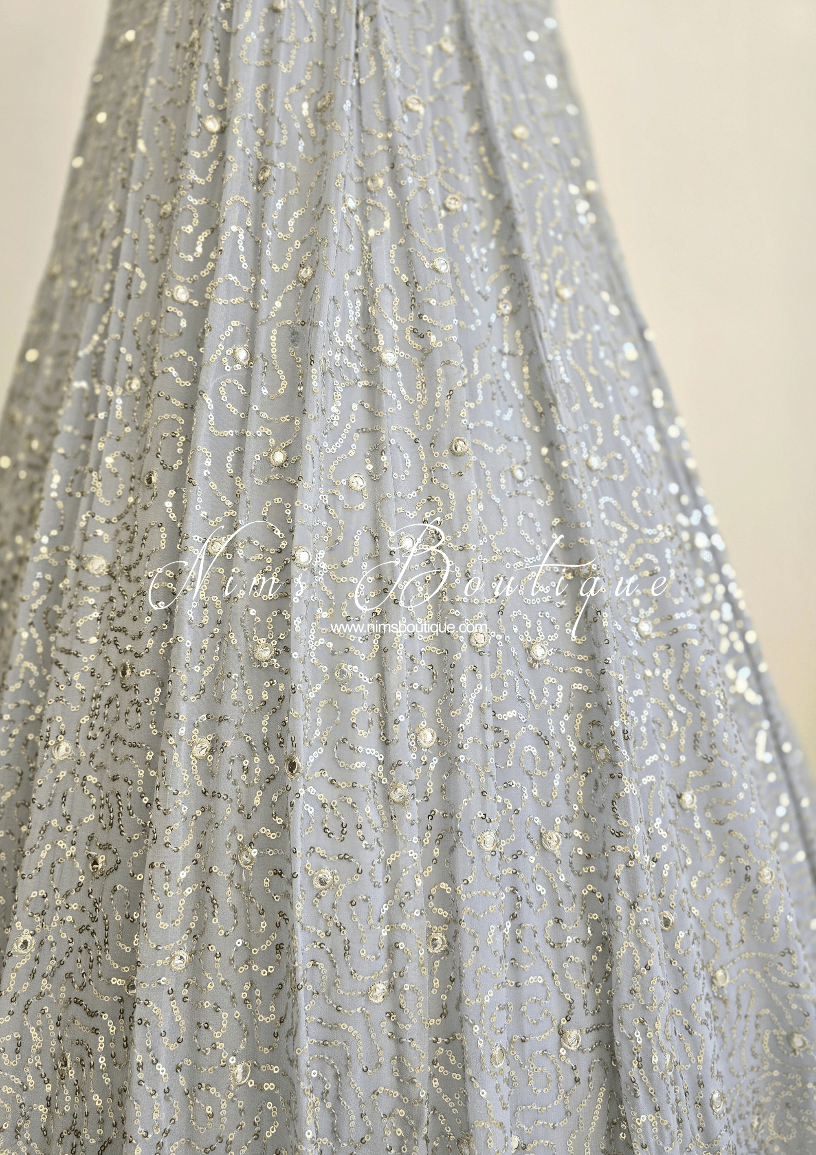 Nims Boutique Arya Grey & Gold Sequin Luxury Skirt sizes 6-16
