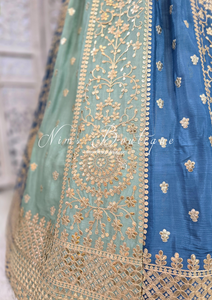 Luxury Mint & Blue Lehnga Suit (Size 12-14)