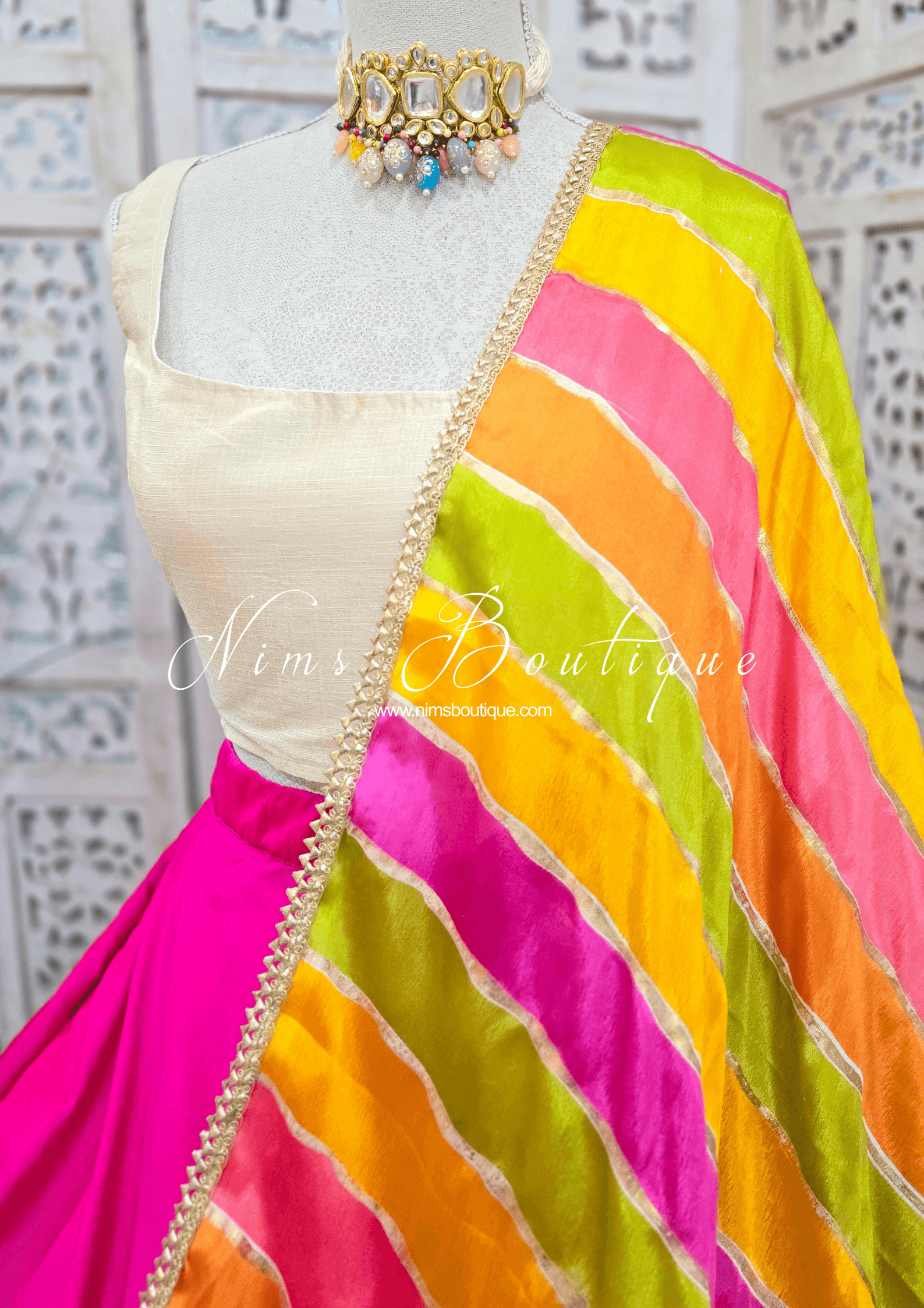 Nims Boutique Multicolour Stripe Georgette Dupatta/Chunni 2