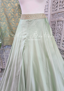 Nims Boutique Mint Brocade Sharara Suit 10-12