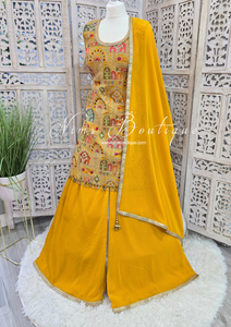 Mustard Multicolour Embroidered Sharara Suit (Size 12-14)