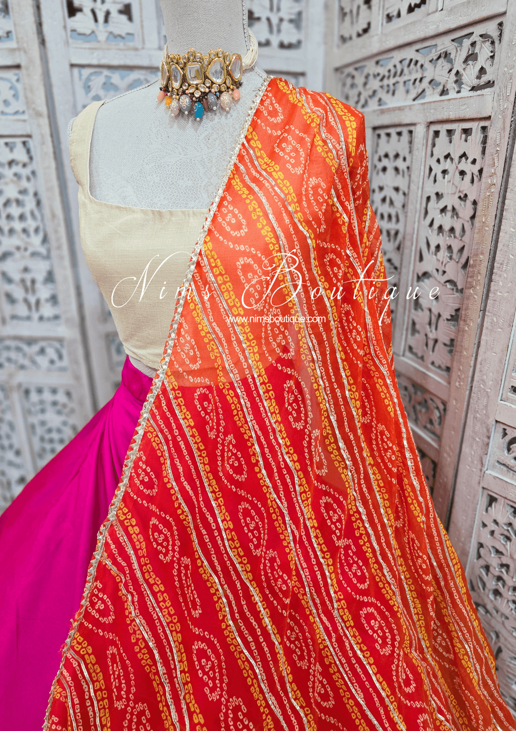 Nims Boutique Orange Bandhani Dupatta/Chunni