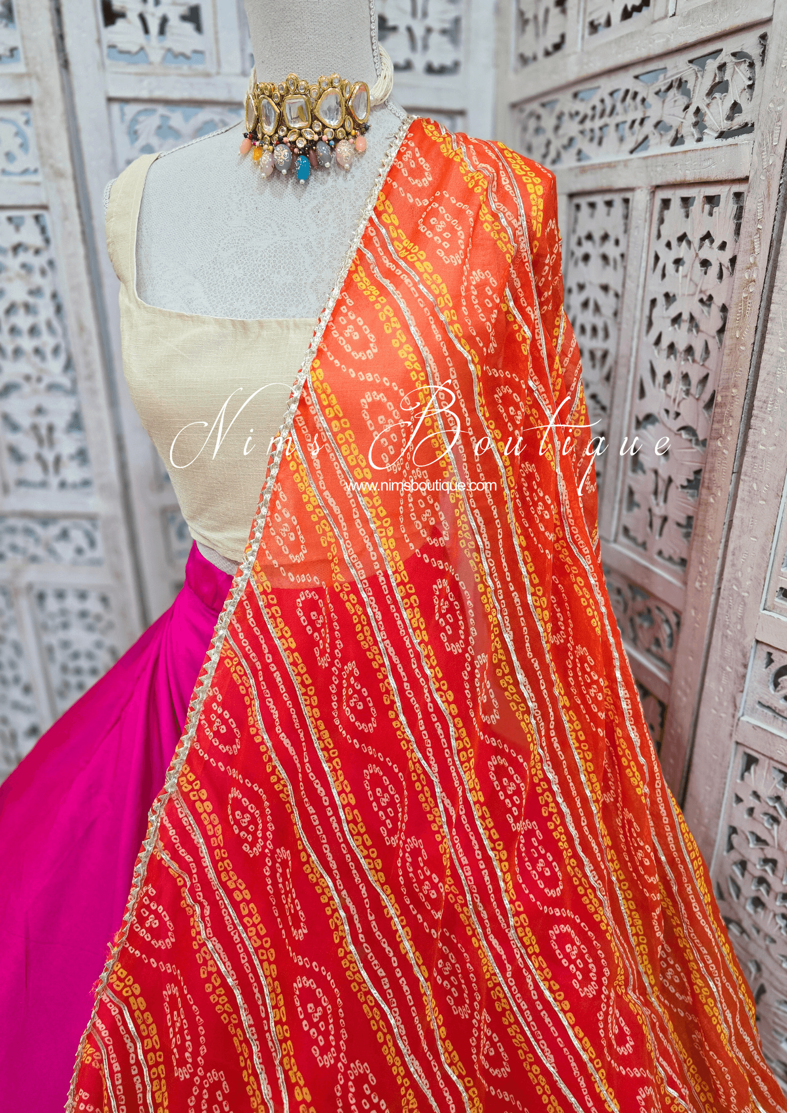 Nims Boutique Orange Bandhani Dupatta/Chunni