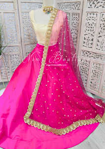 Mira Luxury Hot Pink Net Embroidered Dupatta/Chunni