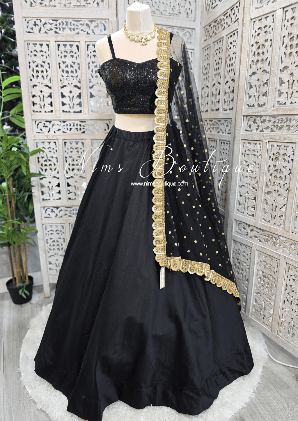 Nims Boutique Mira Luxury Black Net Embroidered Dupatta/Chunni