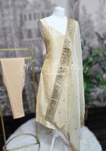 Indira light gold raw silk strap pajami suit (sizes 4-18)