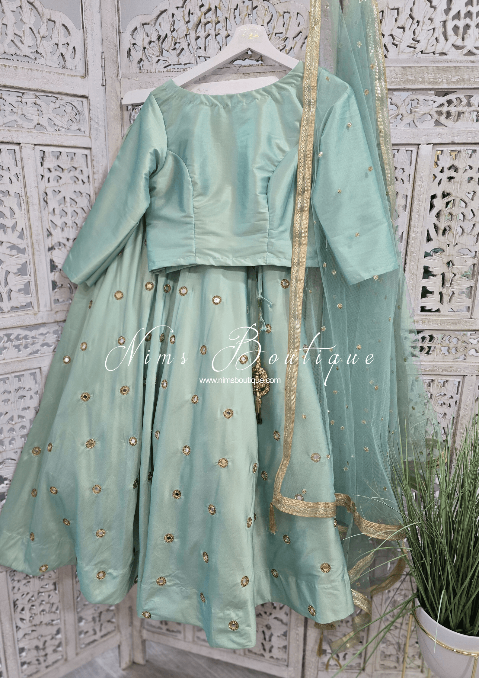 Nims Boutique Dusky Mint Net Sequin Dupatta/Chunni