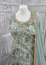 Nims Boutique Dusky Mint Embroidered Sharara Suit Size 10-12