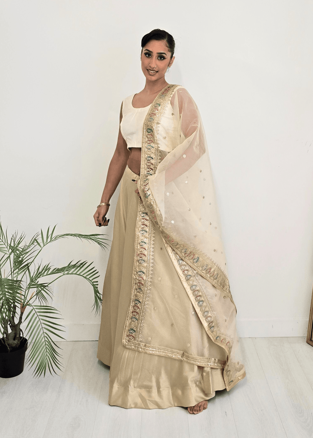 Nims Boutique Sunidhi Gold Multicolour Organza Dupatta/Chunni