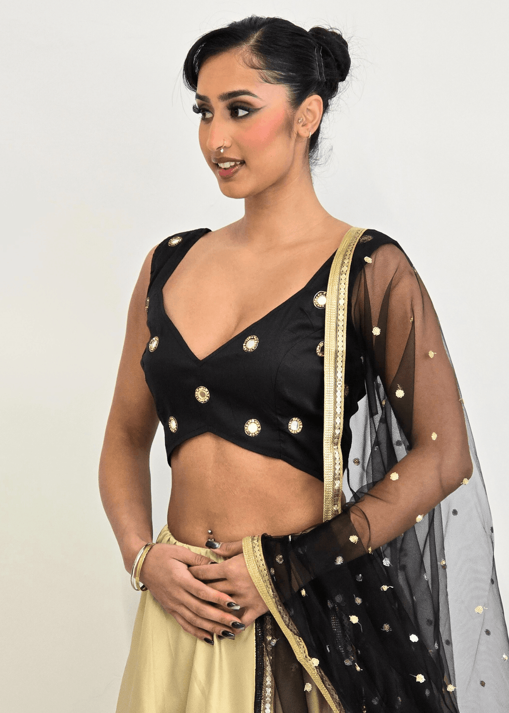 Nims Boutique Rani Luxury Black Silk Mirror Blouse size 4-22