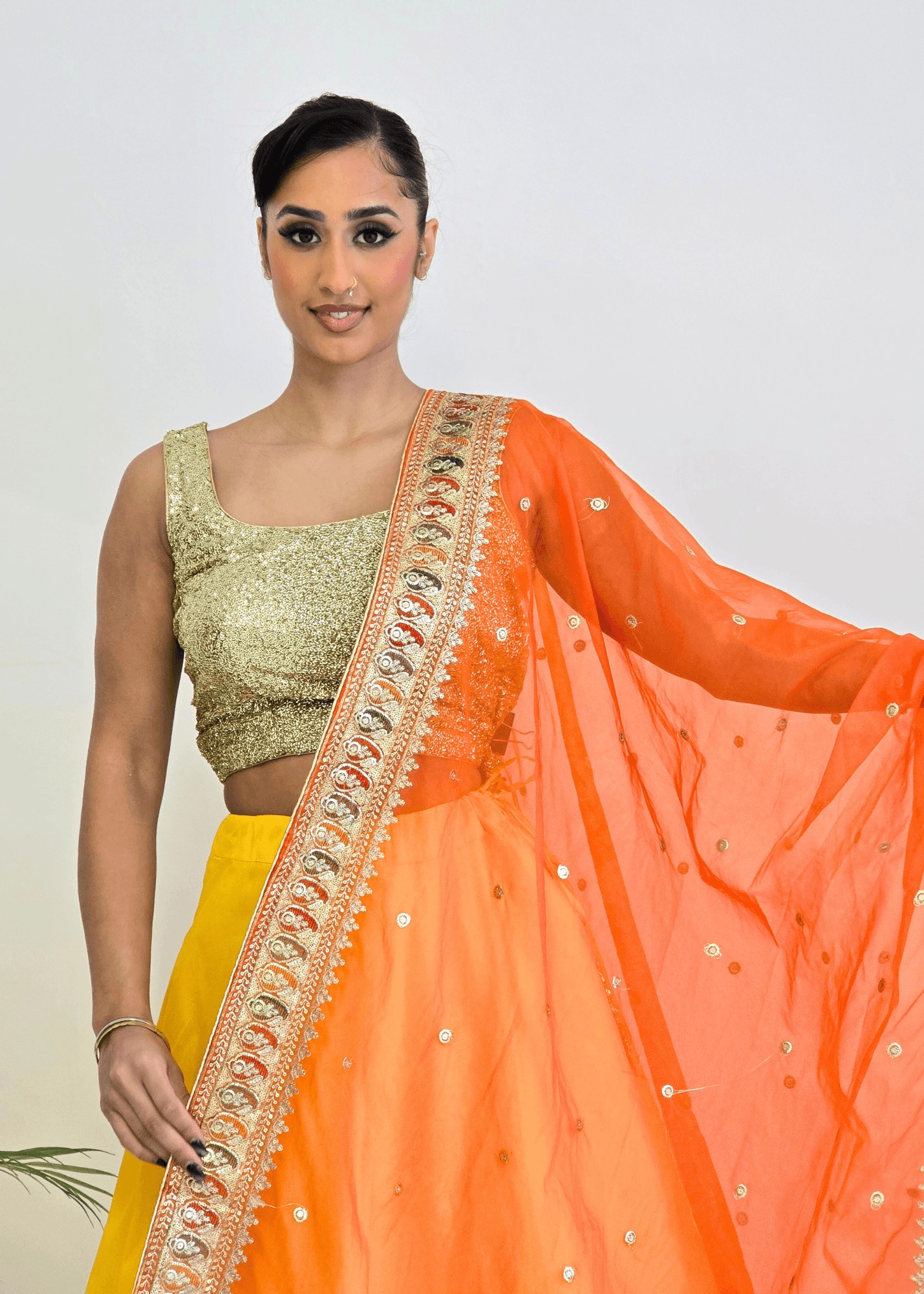 Nims Boutique Sunidhi Orange Multicolour Organza Dupatta/Chunni