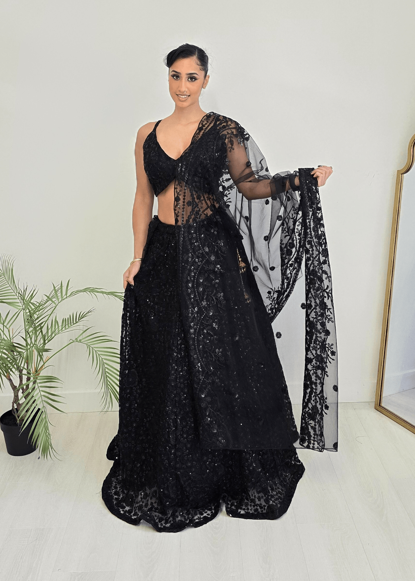 Nims Boutique Ayesha Black Net Embellished Luxury Skirt sizes 4-22