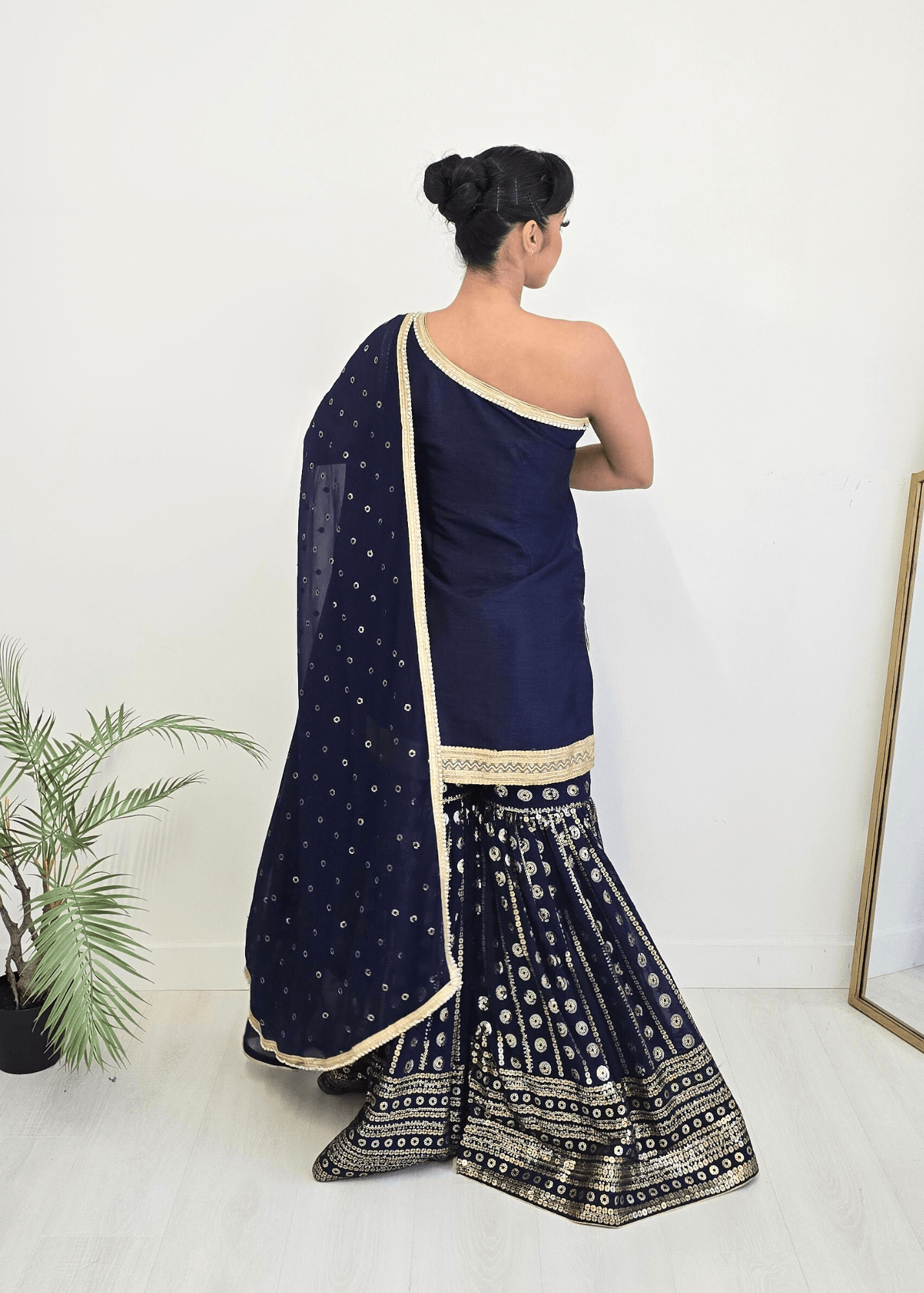 Nims Boutique Vaani Navy One Shoulder Luxury Gharara Suit sizes 6-14
