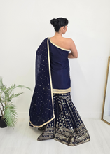 Vaani Navy One Shoulder Luxury Gharara Suit (sizes 6-14)