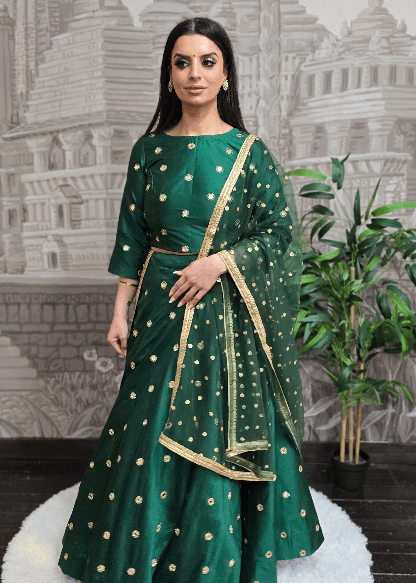 Nims Boutique Luxury Dark Green Net Sequin Dupatta/Chunni LNS2