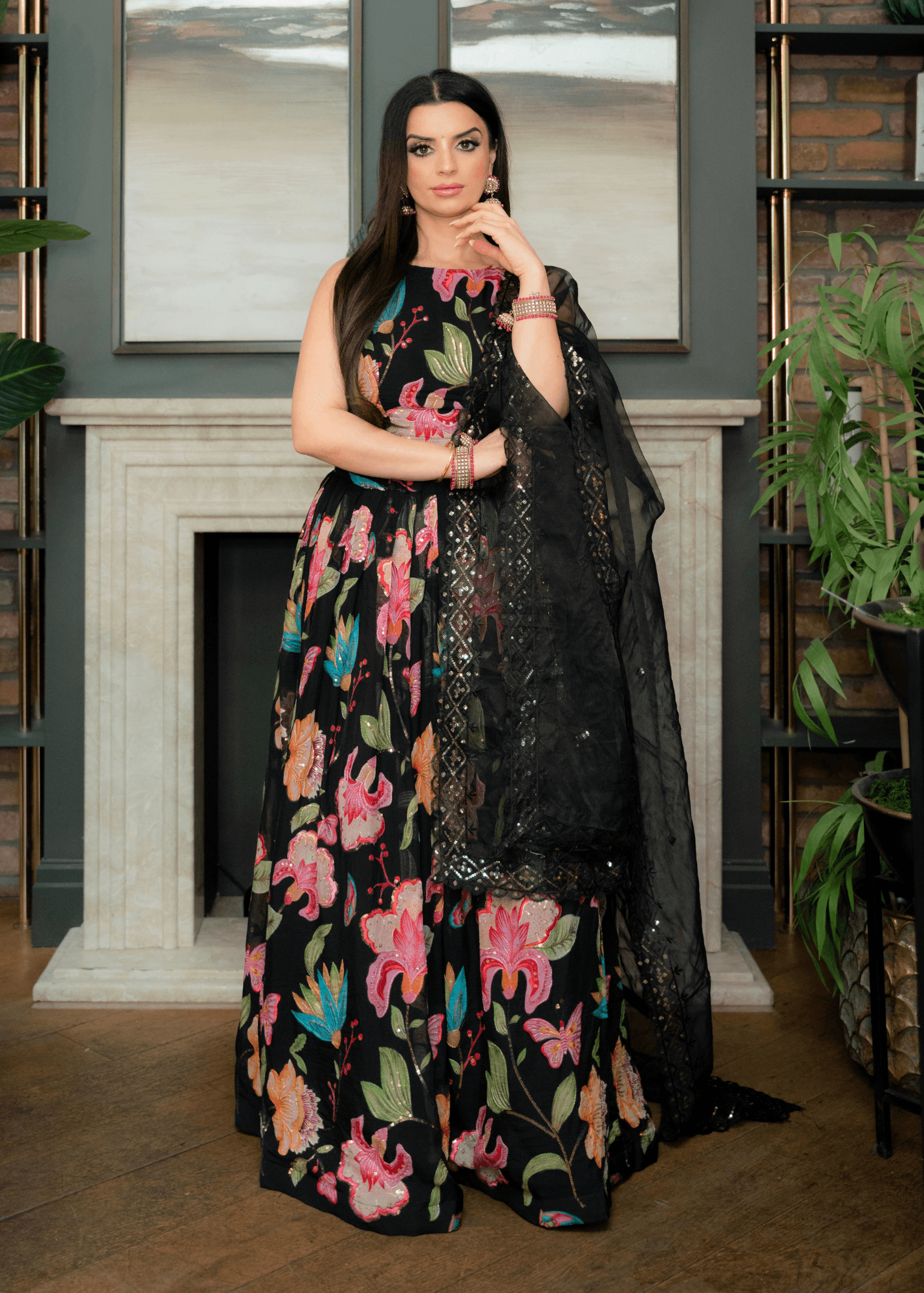 Nims Boutique Lilianna Black Floral readymade skirt/lehnga size 4-18