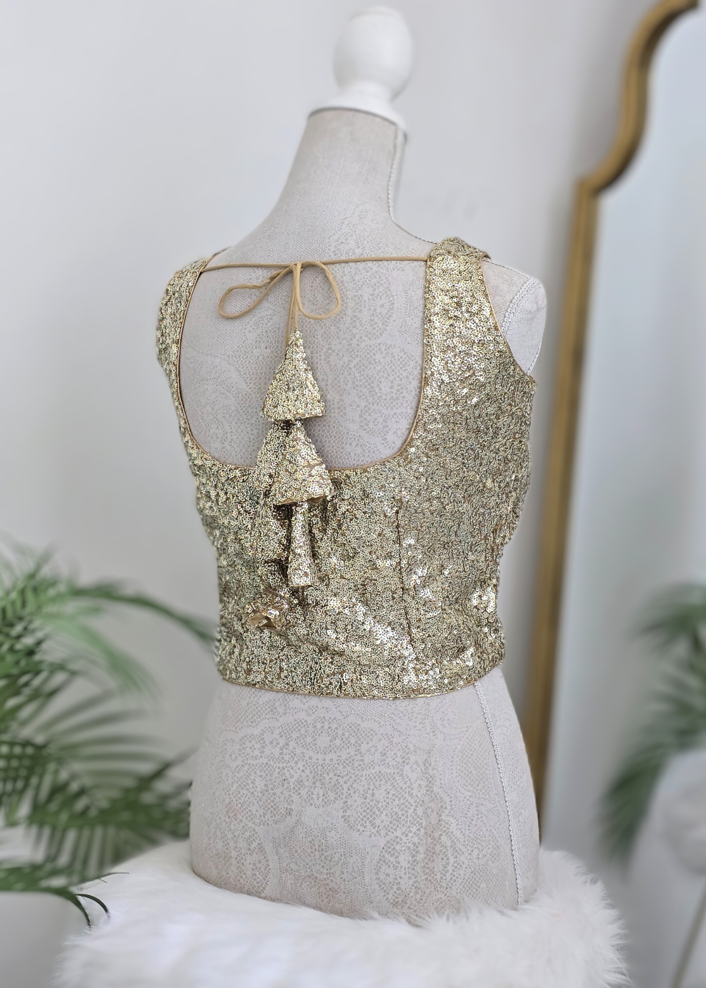 Gold Sequin Sleeveless Blouse Longer length with latkans (4-26)