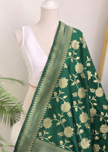 Bottle Green Floral Silk Banarsi Dupatta/Chunni (BN3)