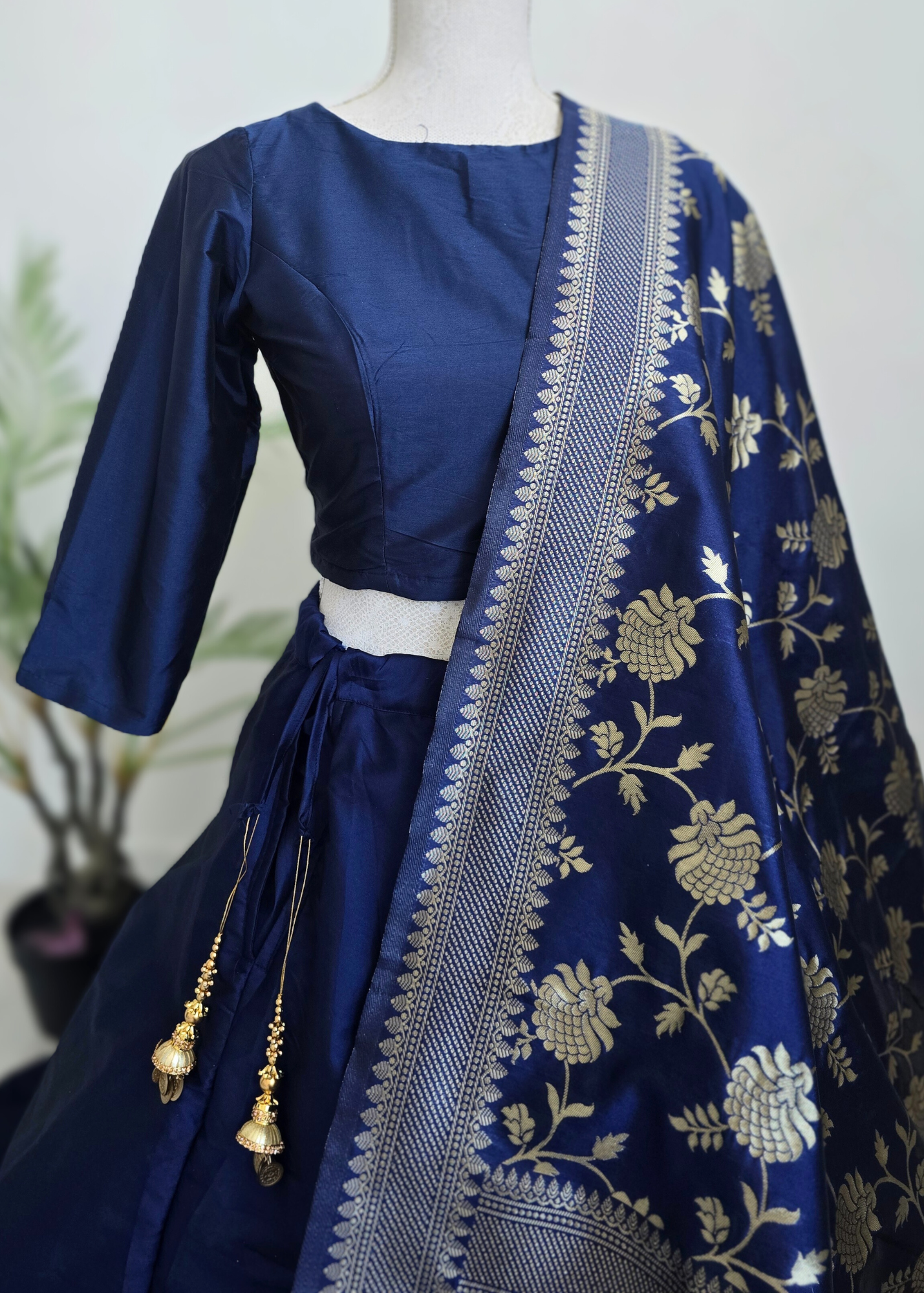 Navy Floral Banarsi Dupatta/Chunni