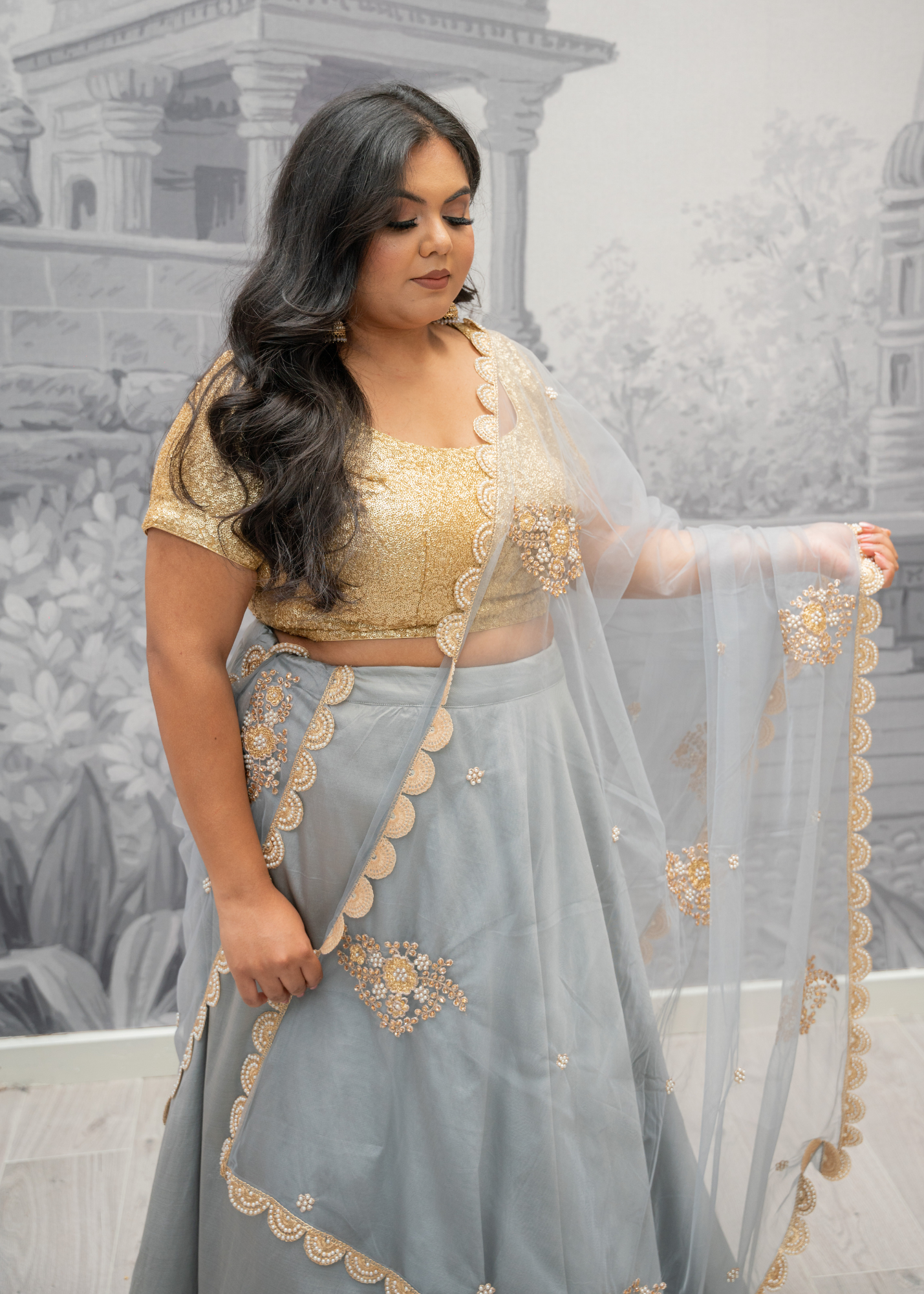 Readymade Grey Silk skirt/lehnga (sizes 4-20)