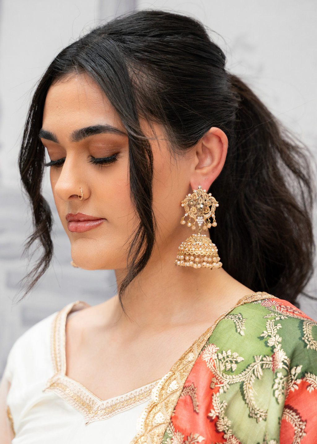Long Sleeved Ivory Silk & Multicolour Salwar Suit (8-20)