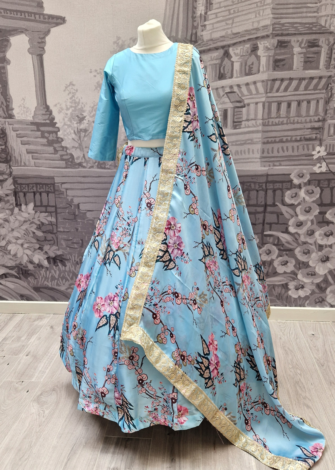 Sky Blue Silk Blouse with sleeves (size 4-18)