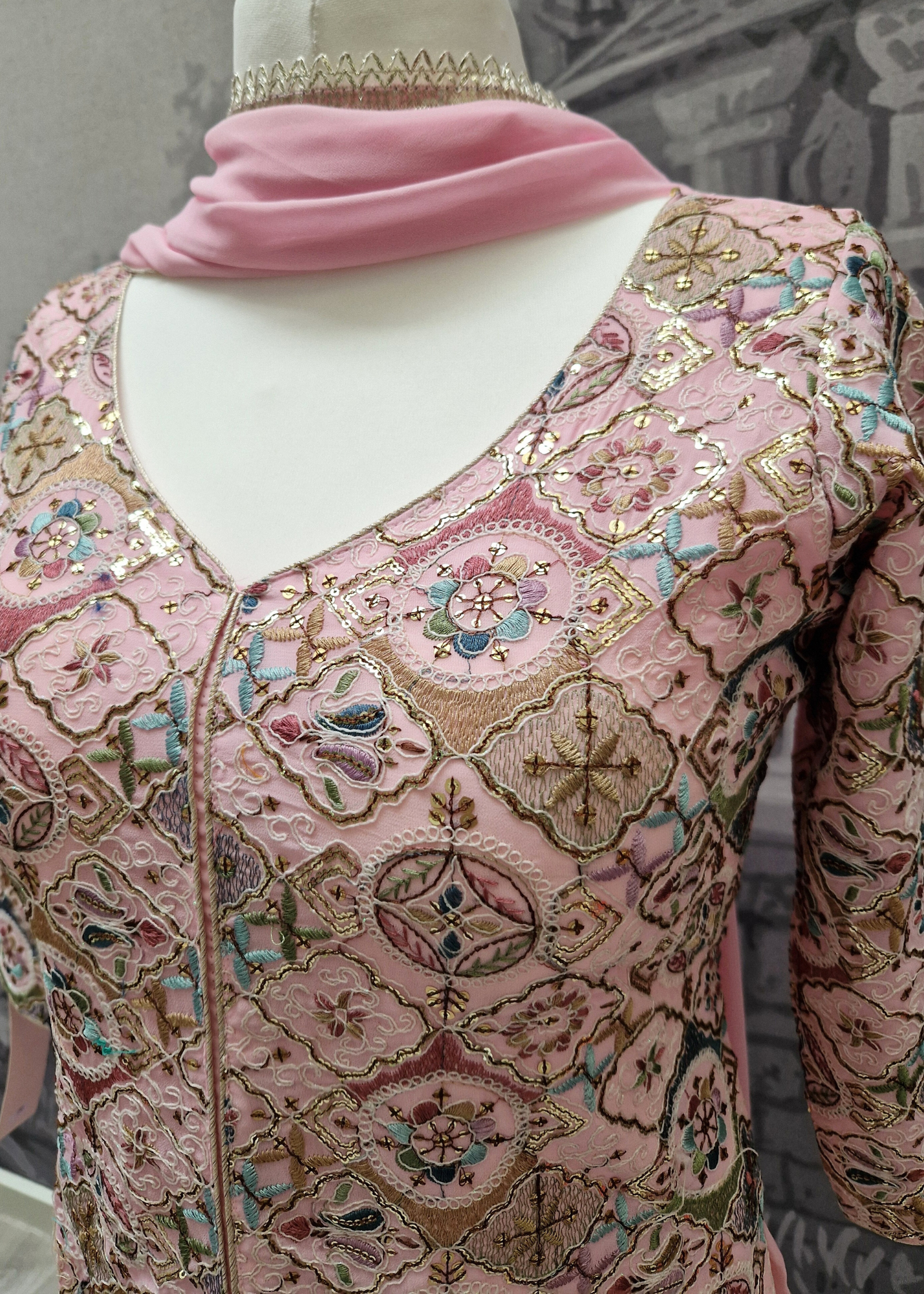 Pink Multicolour Embroidered Sharara Suit (Size 10-12)