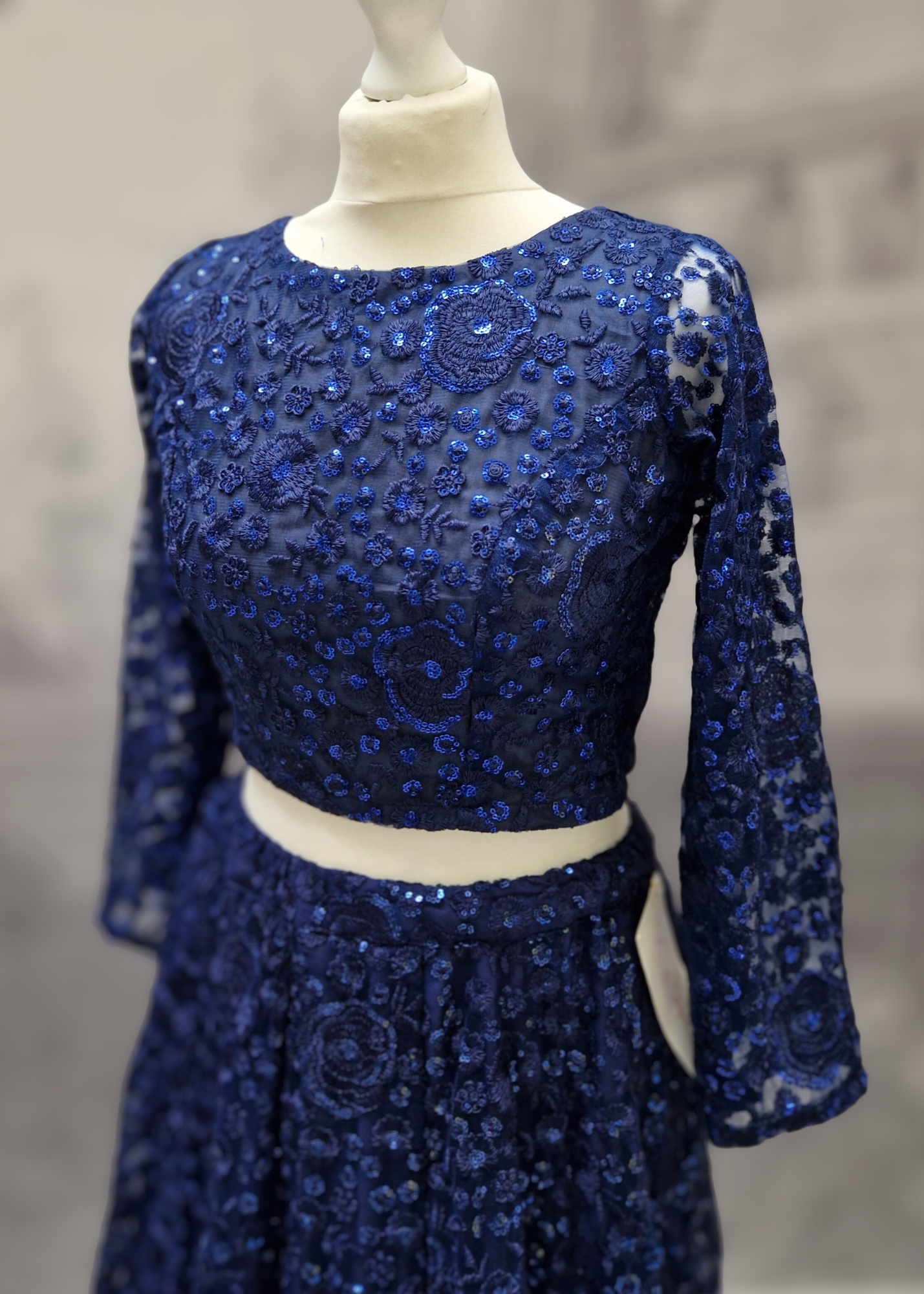 Ayesha Navy Net Long sleeved Blouse (size 4-24)