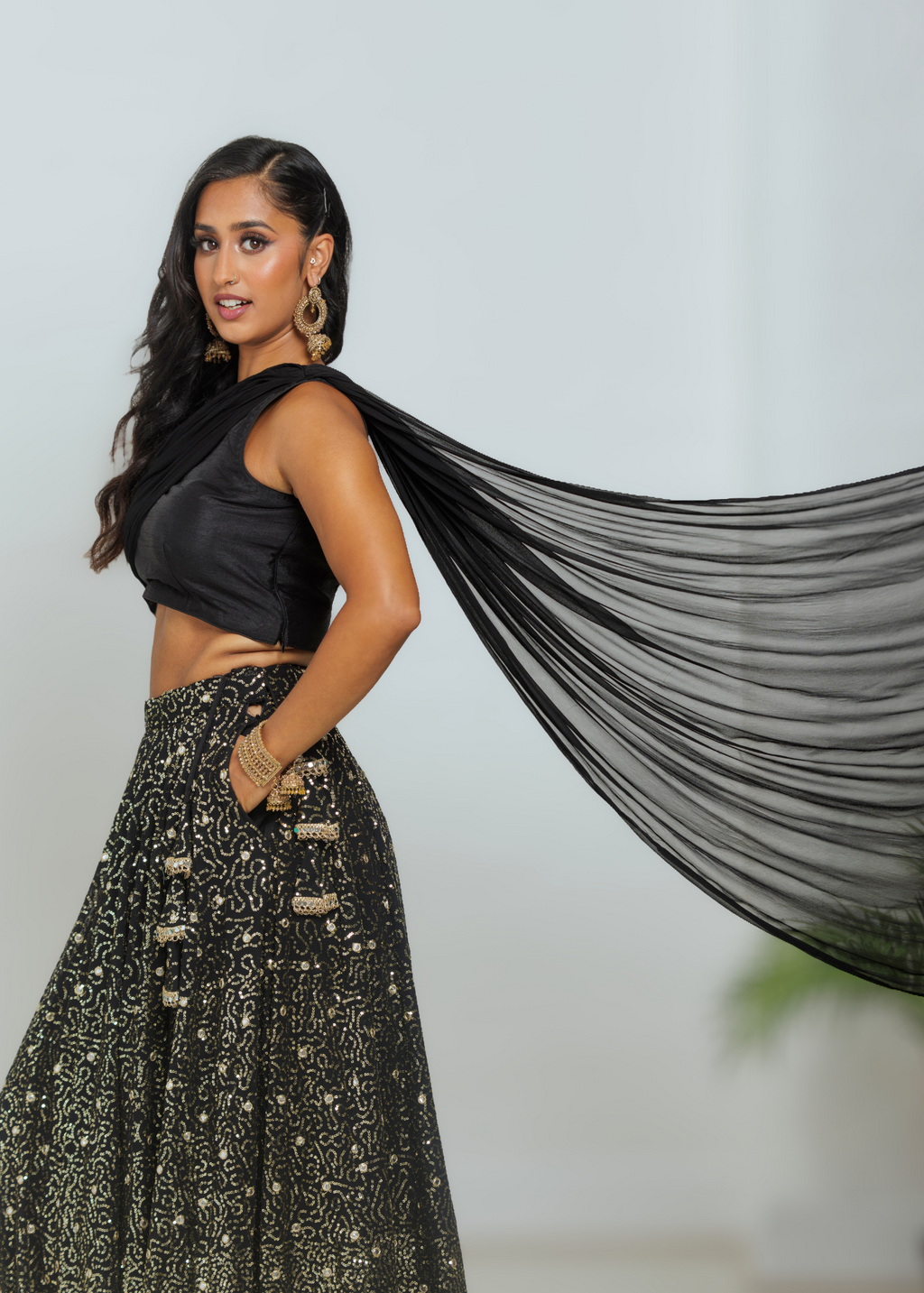 Arya Black Luxury One Shoulder & Dupatta blouse (6-18)