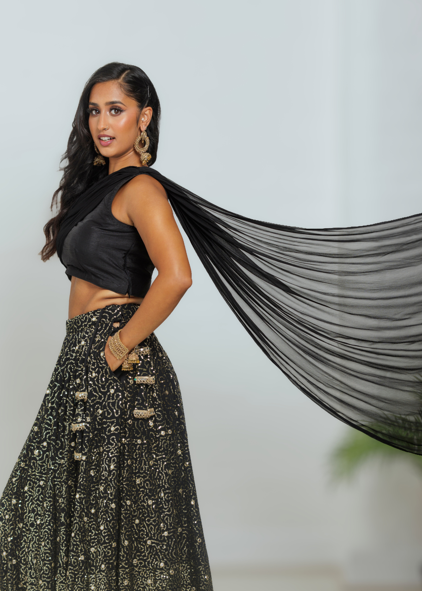 Arya Black Luxury One Shoulder & Dupatta blouse (6-18)