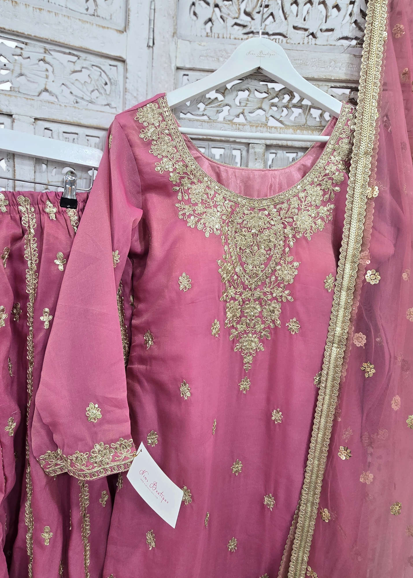 Mauve Gold Embroidered Sharara Suit (Size 10-12)