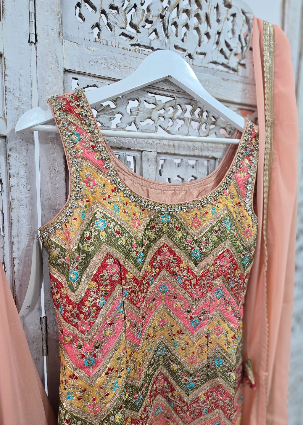 Peach Multicolour Embroidered Sharara Suit (Size 10-12)