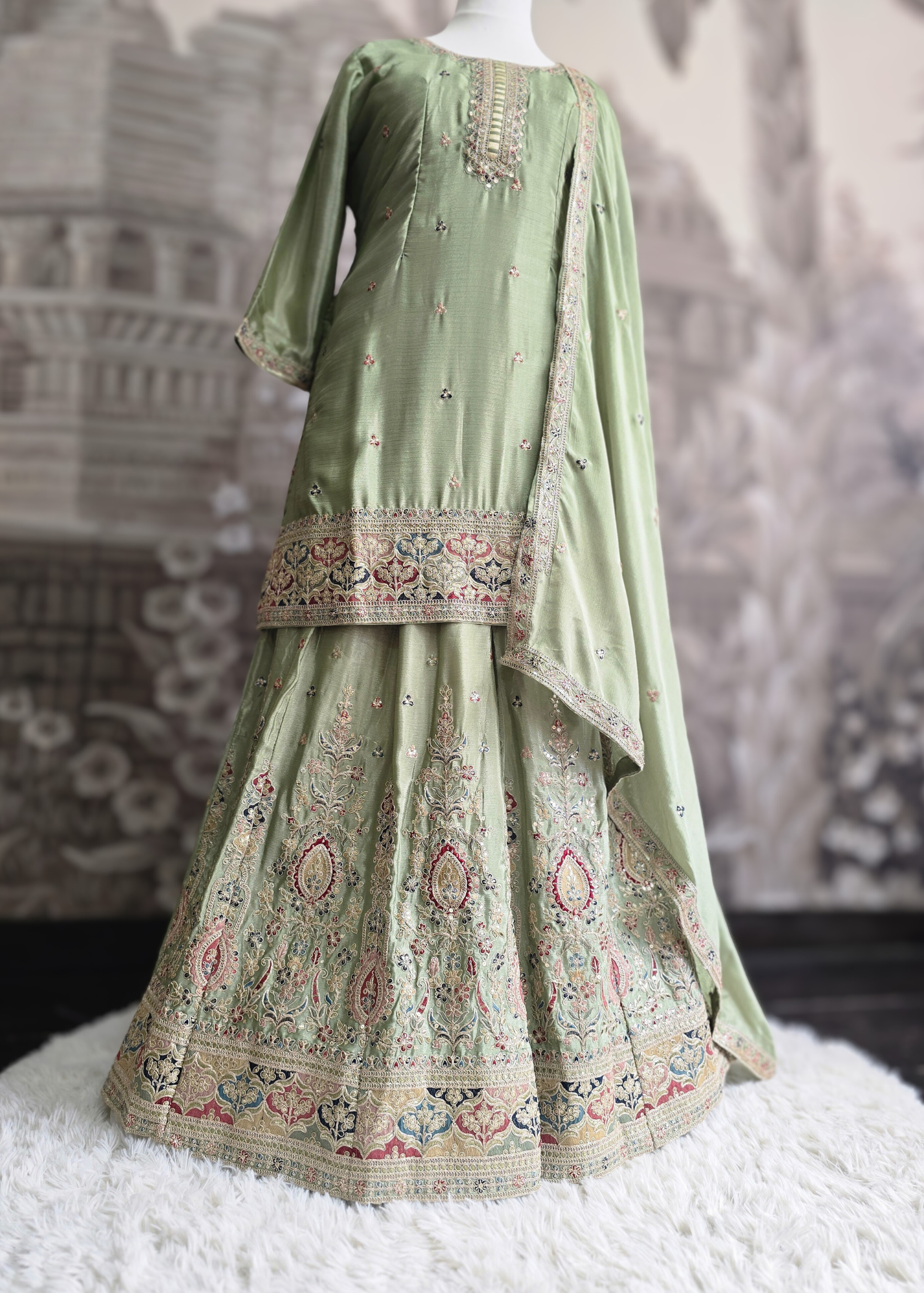 Luxury Mint Embroidered Sharara Suits (Sizes 16-20)