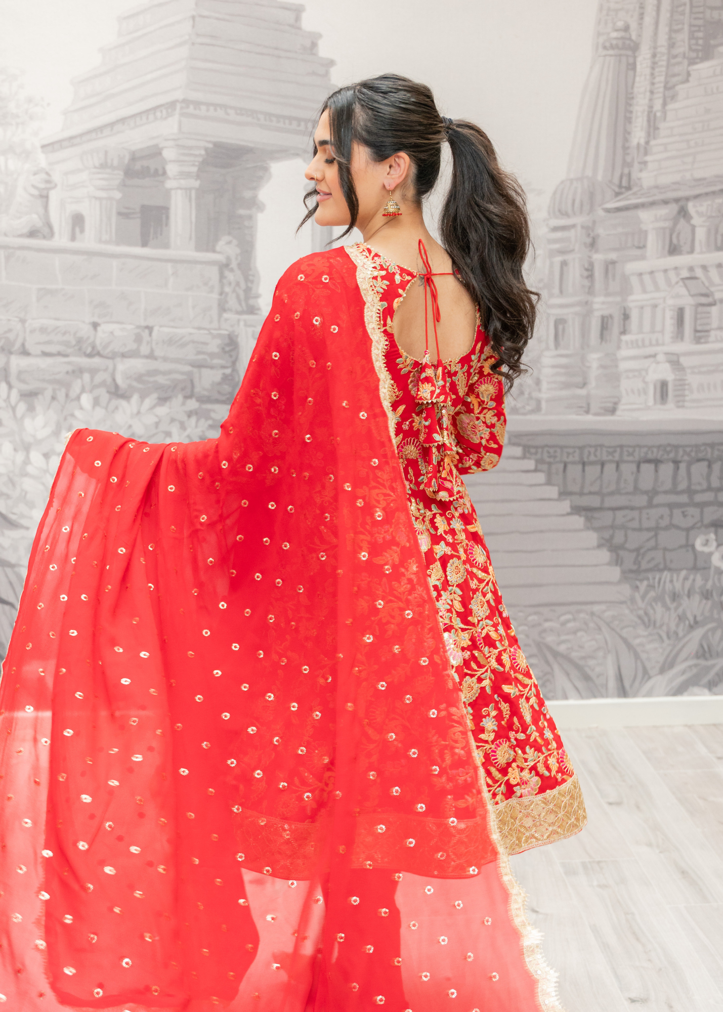 Amrita Red & Multicolour Anarkali Pajami Suit (sizes 6-10)