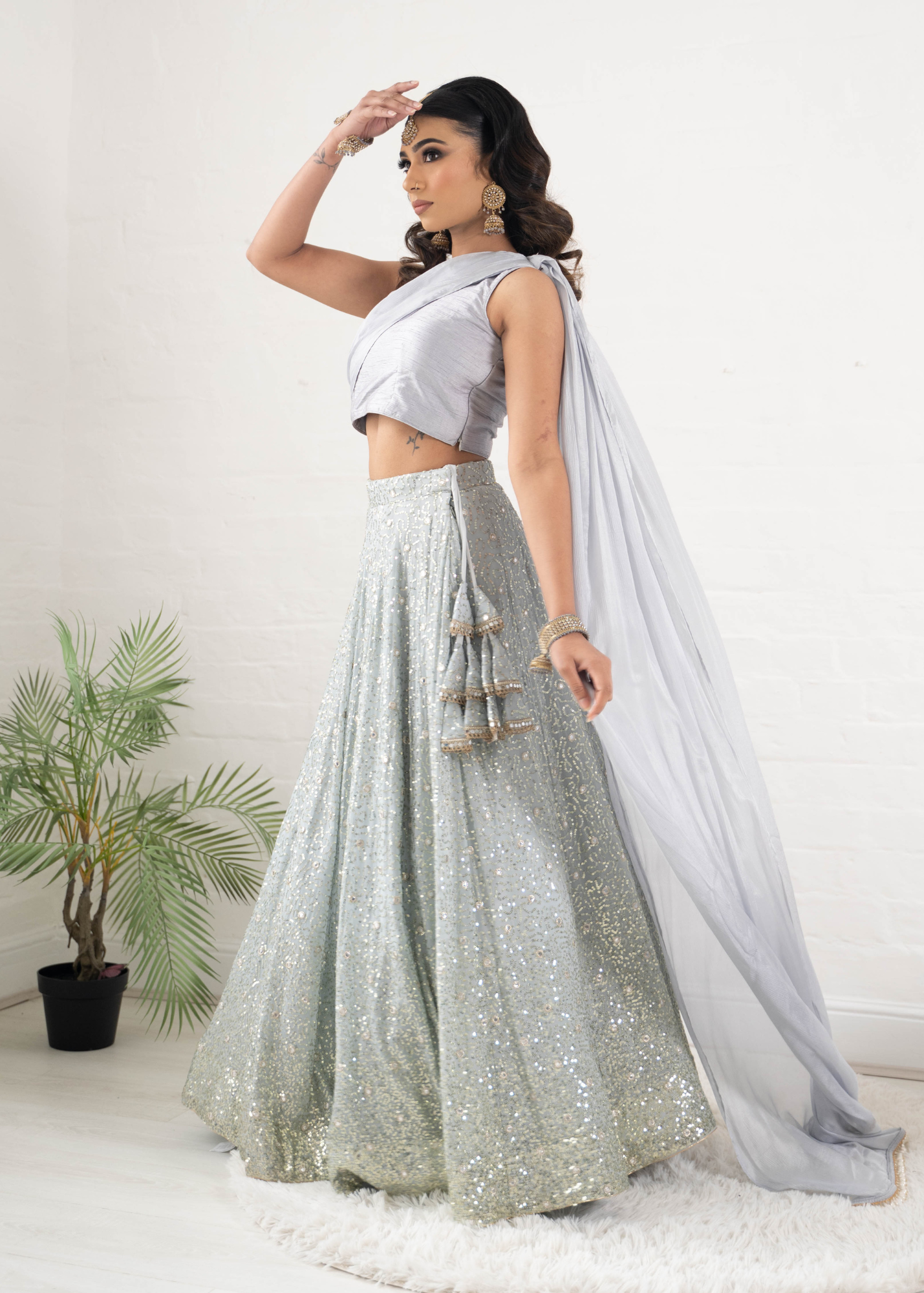 Arya Grey & Gold Sequin Luxury Skirt (sizes 6-16)