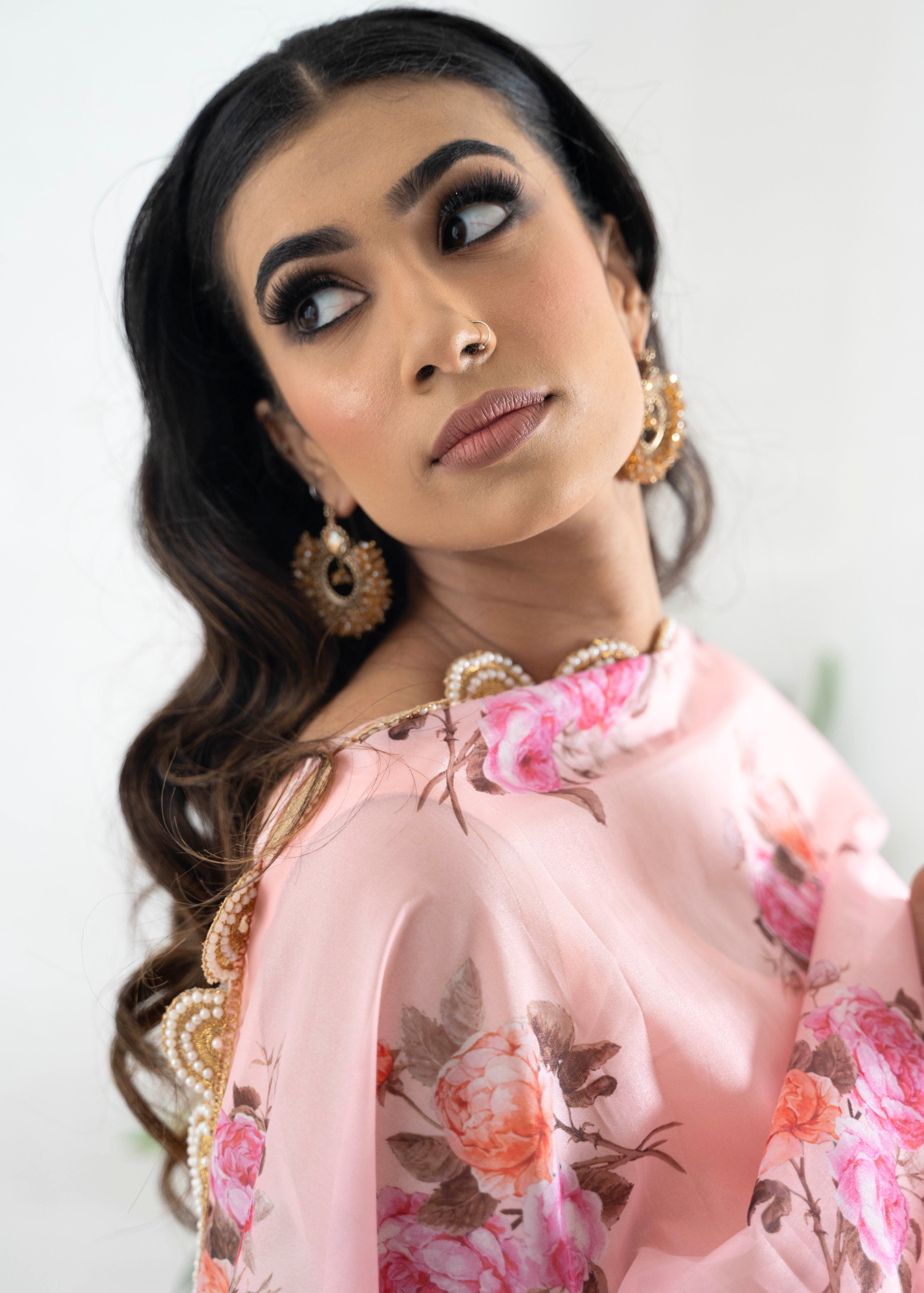 Luxury Peach Organza Floral Dupatta/Chunni with Pearl Edging