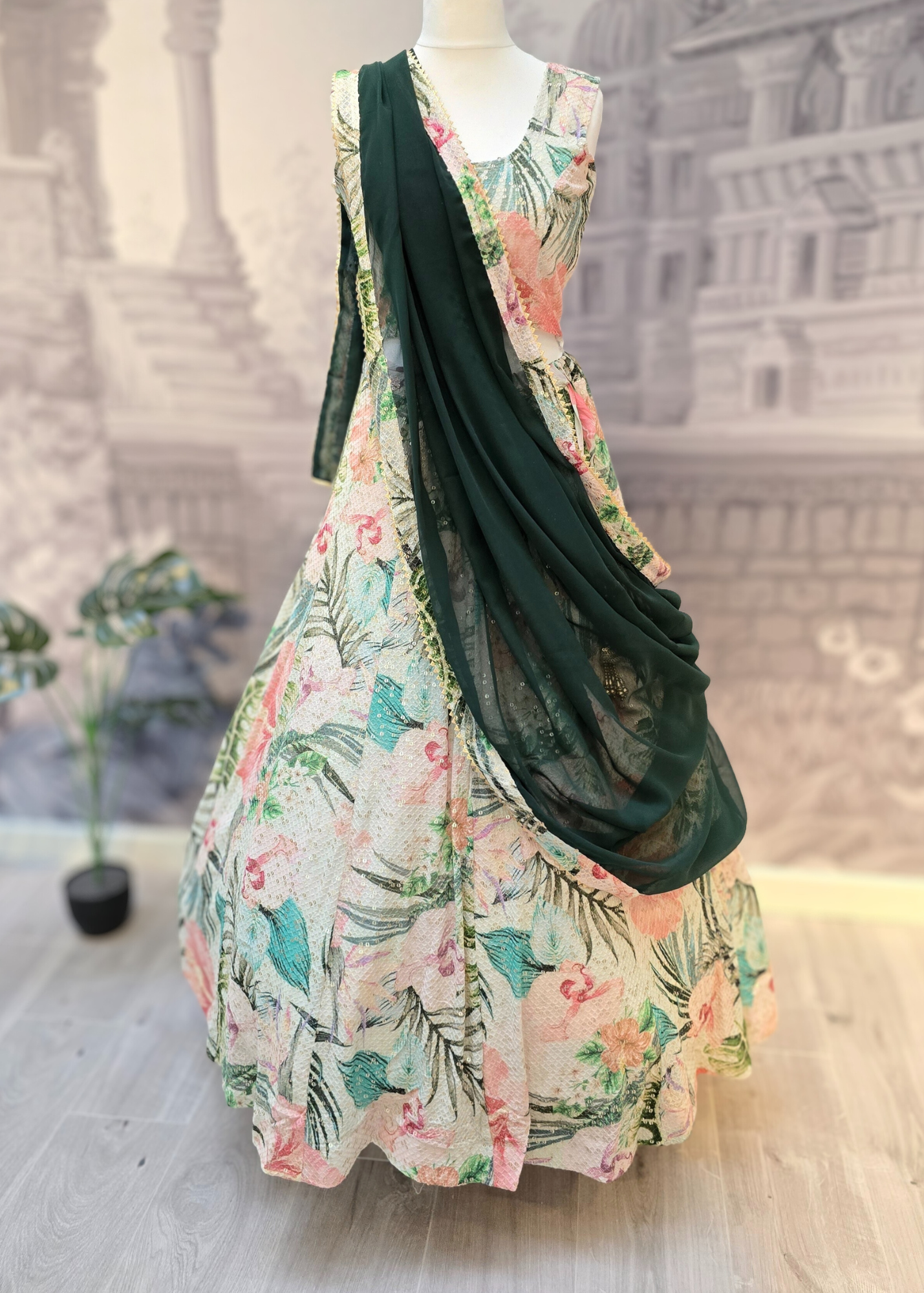 Isabella Sleeveless Ivory & Green Floral Blouse