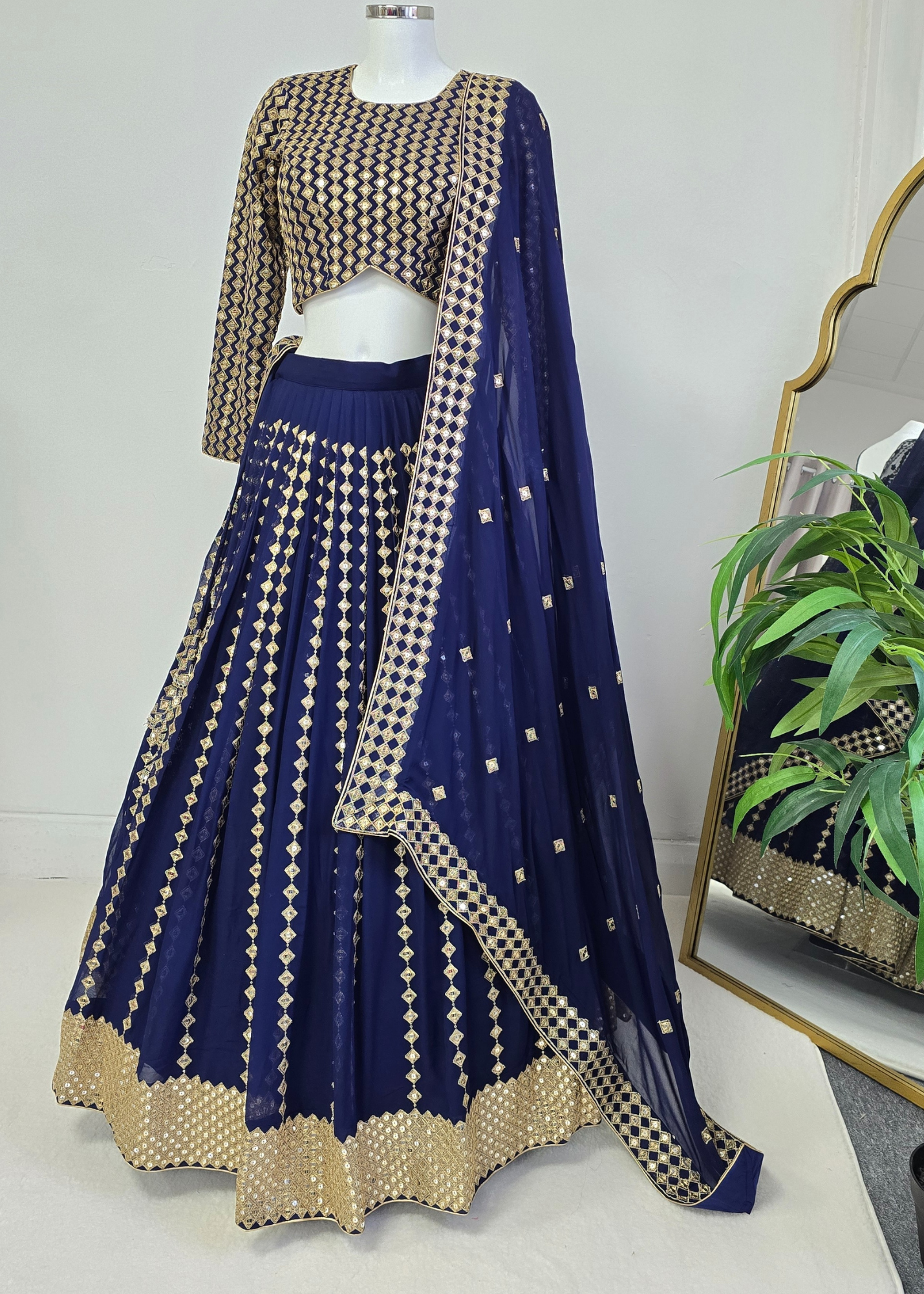 Karina Luxury Navy & Gold Lehnga (sizes 6-14)