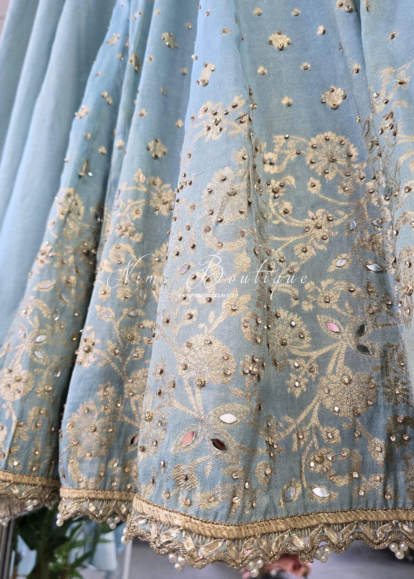 Powder Blue Long Frock Sharara Suit (size 10-12)