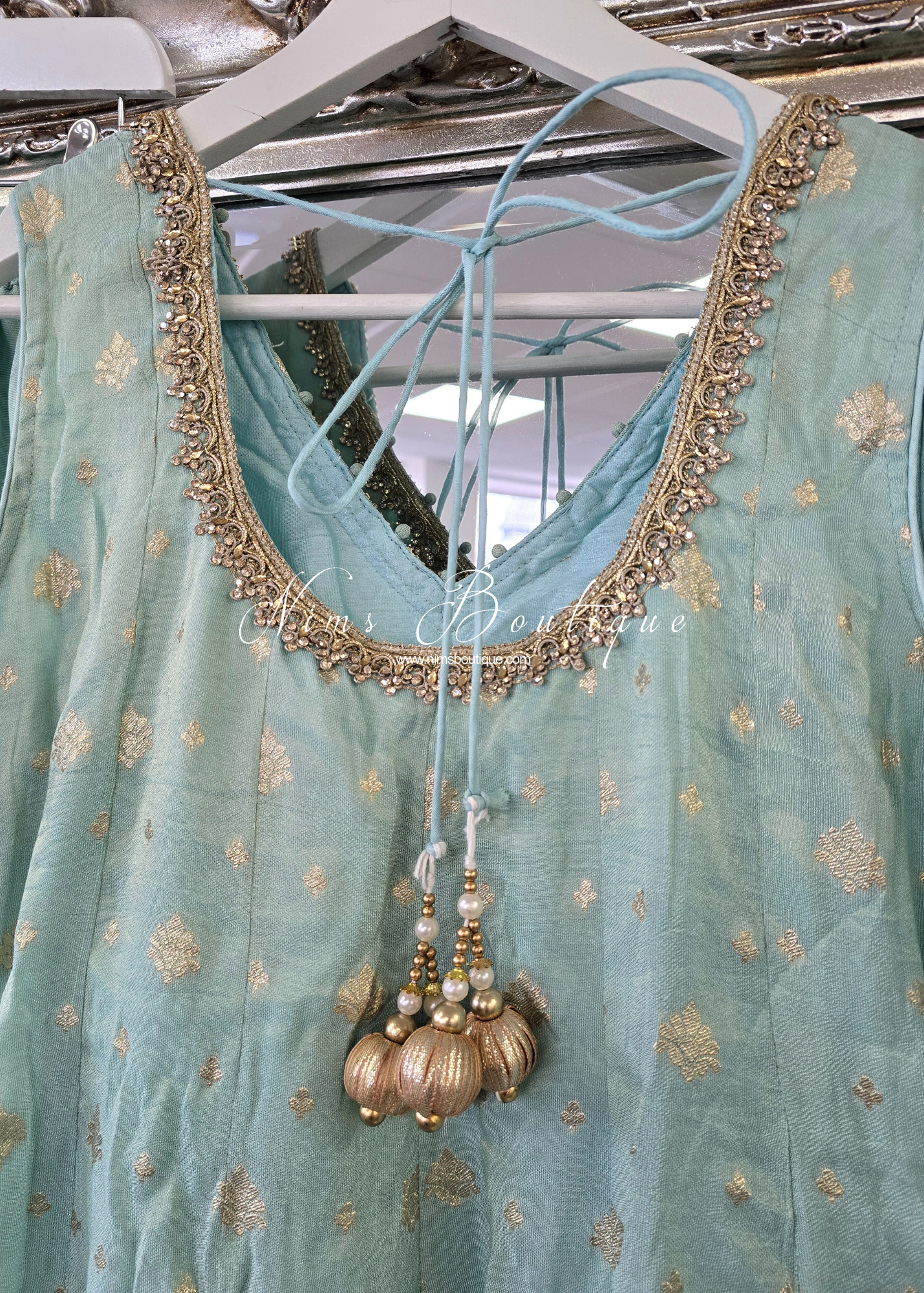 Mint Long Frock Sharara Suit (size 10-12)