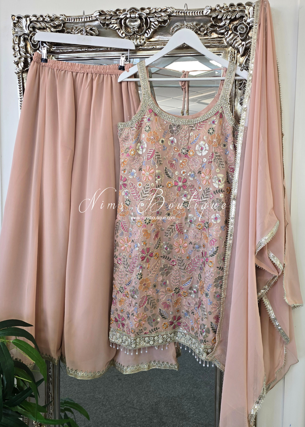 Nude Blush Pink & Pastels Strap Embroidered Sharara Suit (size 12-14)